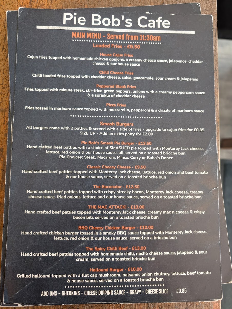 Pie Bobs Menu - Image 1